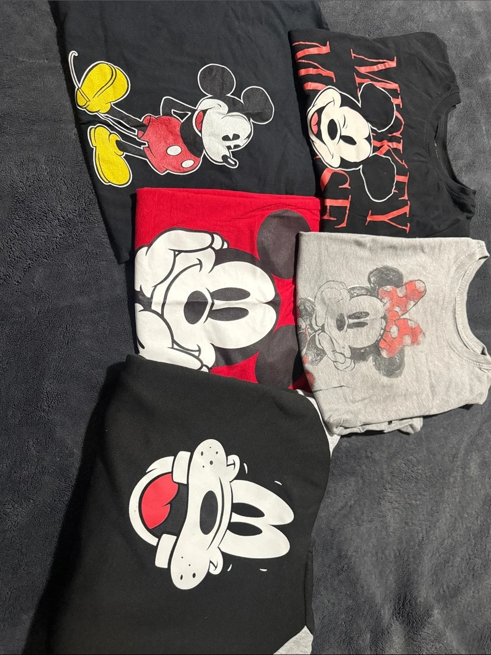 Disney Kids Mickey & Minnie Graphic Tees - Black, Red, Gray, Yellow